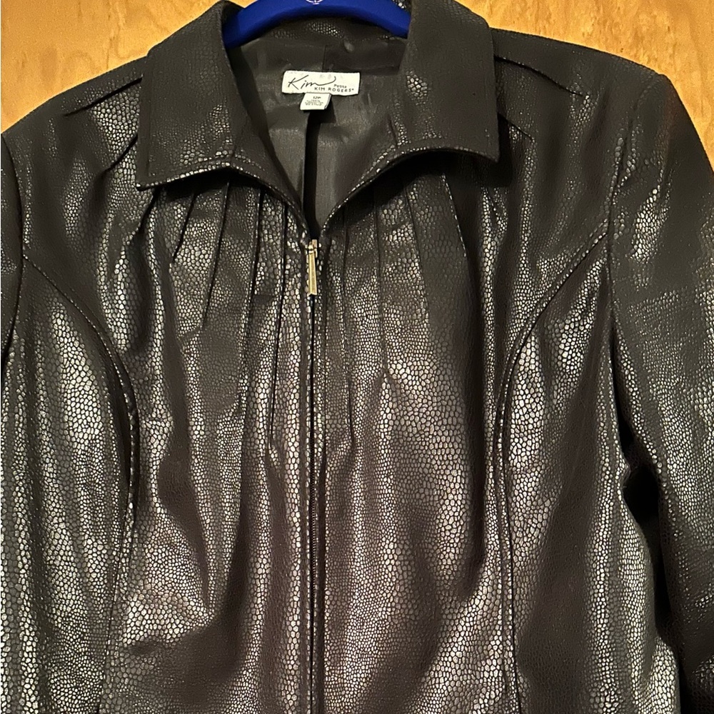 Kim Rogers Jacket Snake print zippered jacket, black.  Size 12P, used.